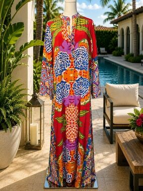 Antica Sartoria Red Multicolor Maxi Dress S/M